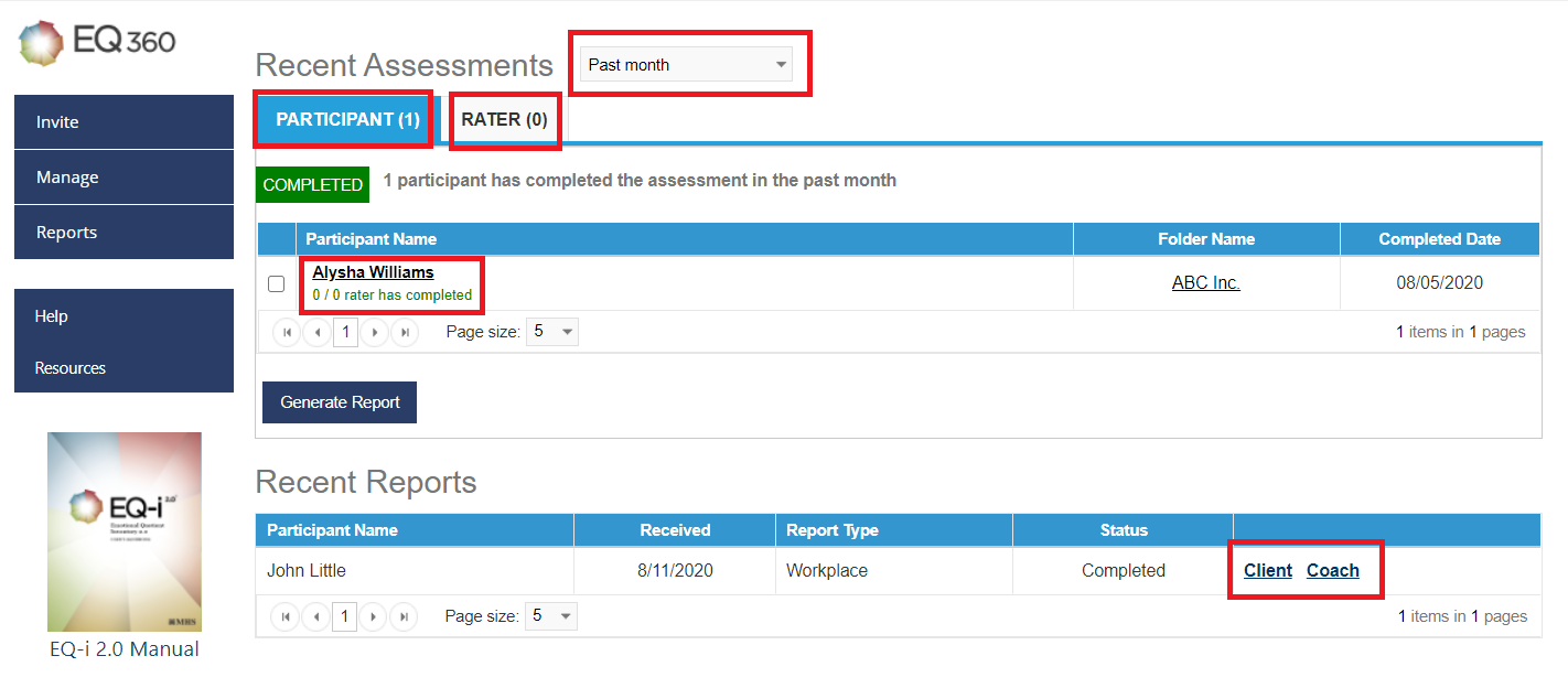 Using the recent assessments page
